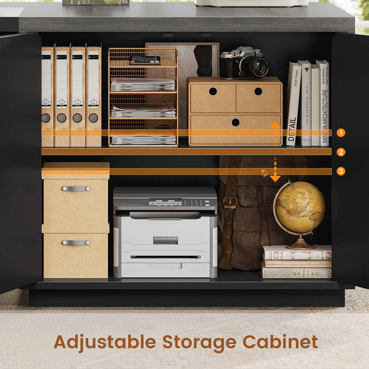 SEDETA 78.7 Inch Executive Desk with Drawers and Power Outlets Large Home Office Computer Desk with File Drawer Storage Cabinet Open Shelves CPU Stand Wood Workstation