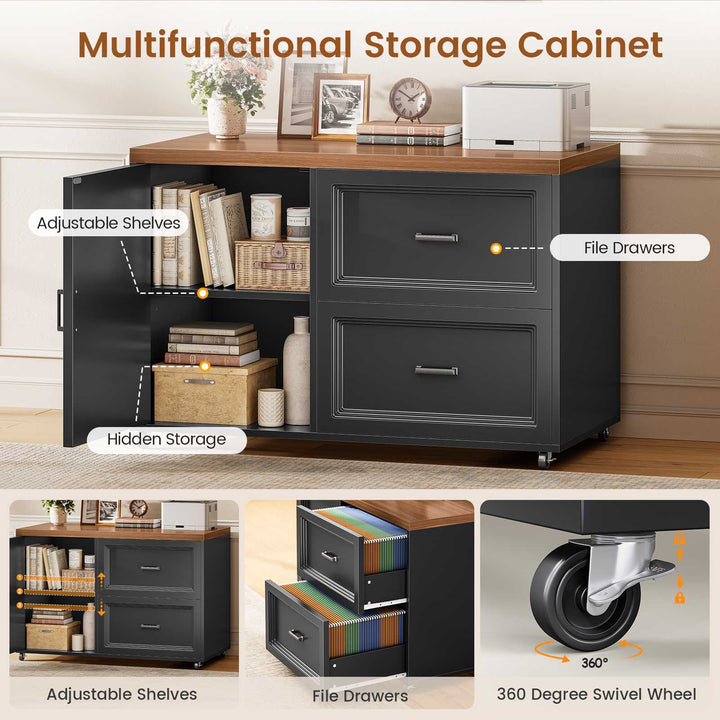 SEDETA 78.7 Inch L Shaped Executive Desk with Mobile File Cabinet Power Outlet Large Home Office Computer Desk with Drawers Storage Shelves Privacy Baffle