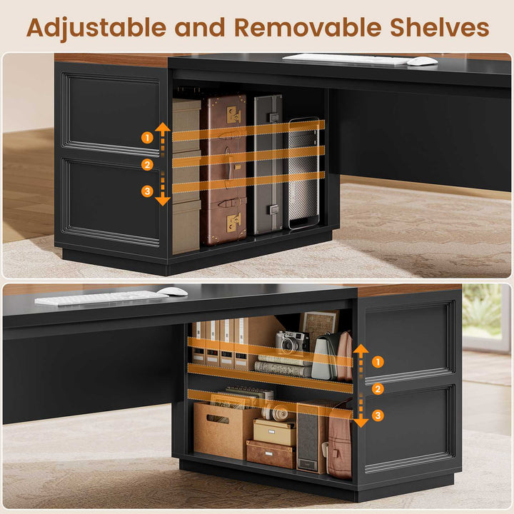SEDETA 78.7 Inch L Shaped Executive Desk with Mobile File Cabinet Power Outlet Large Home Office Computer Desk with Drawers Storage Shelves Privacy Baffle
