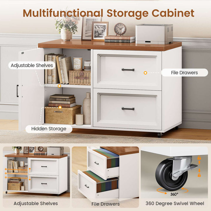 SEDETA 78.7 Inch L Shaped Executive Desk with Mobile File Cabinet Power Outlet Large Home Office Computer Desk with Drawers Storage Shelves Privacy Baffle
