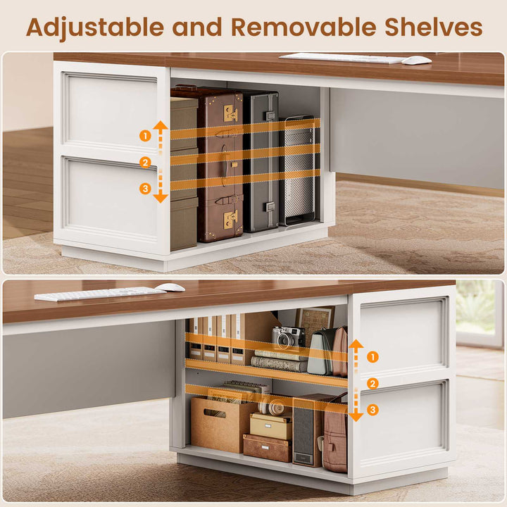 SEDETA 78.7 Inch L Shaped Executive Desk with Mobile File Cabinet Power Outlet Large Home Office Computer Desk with Drawers Storage Shelves Privacy Baffle