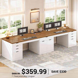 SEDETA | 110.2 Inch Long Two Person Desk with 9 Drawers Power Outlets for Home Office Long Computer Desk with Storage Cabinet Gaming Double Desk Two Person Desk