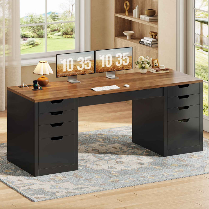 SEDETA | 59.1 Inch Home Office Desk with 8 Drawers Power Outlet Computer Desk with File Drawers Wood Executive Desk with USB Type-C Charging Station