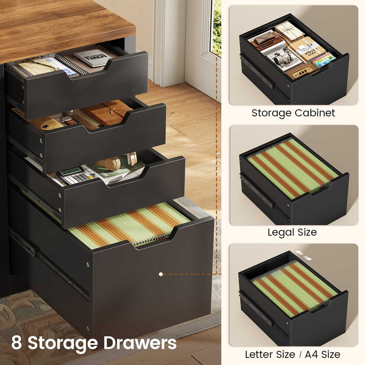 SEDETA | 59.1 Inch Home Office Desk with 8 Drawers Power Outlet Computer Desk with File Drawers Wood Executive Desk with USB Type-C Charging Station