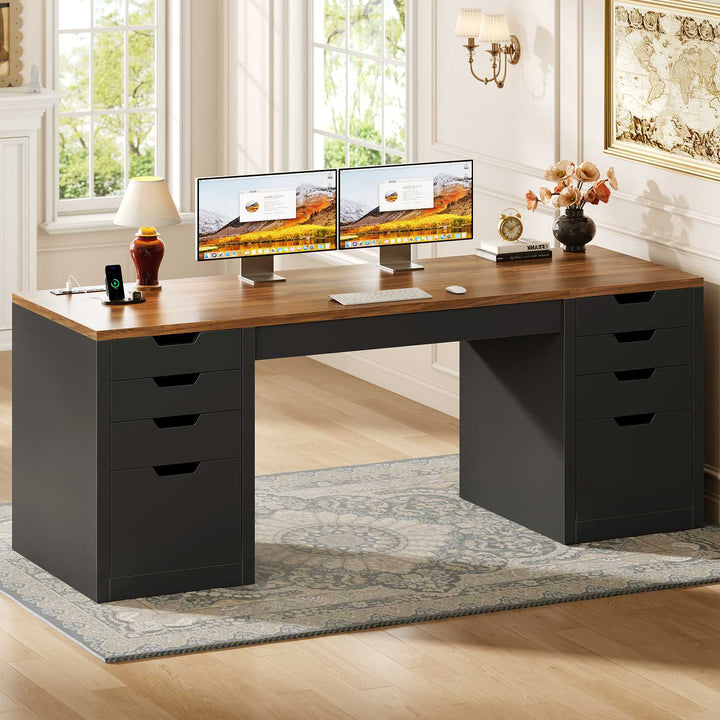 SEDETA | 59.1 Inch Home Office Desk with 8 Drawers Power Outlet Computer Desk with File Drawers Wood Executive Desk with USB Type-C Charging Station