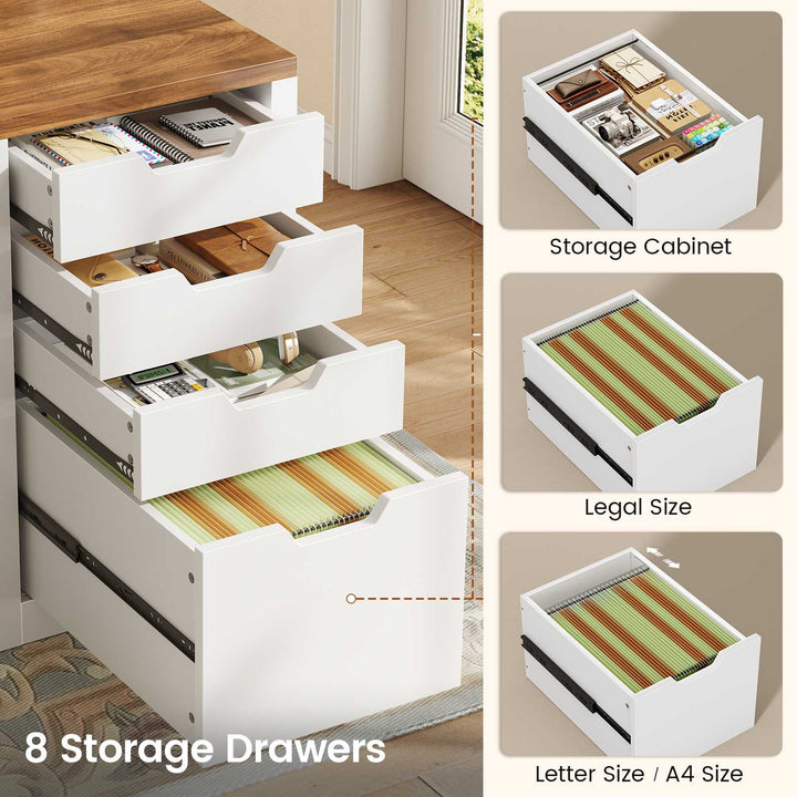 SEDETA | 59.1 Inch Home Office Desk with 8 Drawers Power Outlet Computer Desk with File Drawers Wood Executive Desk with USB Type-C Charging Station