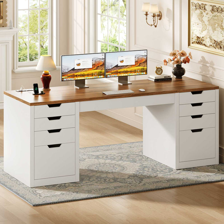 SEDETA | 59.1 Inch Home Office Desk with 8 Drawers Power Outlet Computer Desk with File Drawers Wood Executive Desk with USB Type-C Charging Station