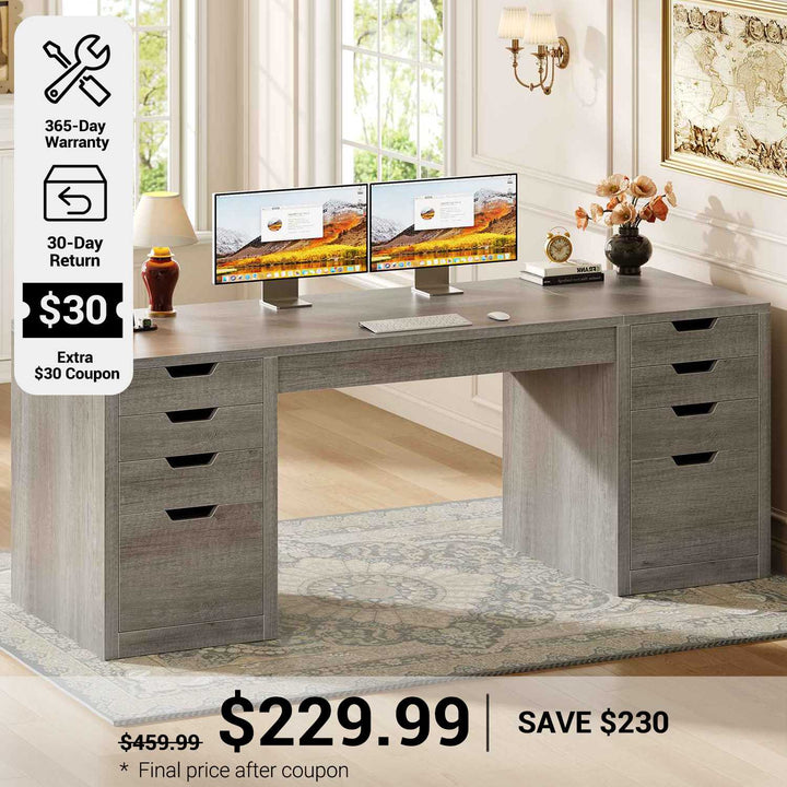 SEDETA® 59.1 Inch Executive Home Office Desk with 8 Drawers Power Outlet Computer Desk with File Drawers Wood Workstation with USB Type-C Charging Station