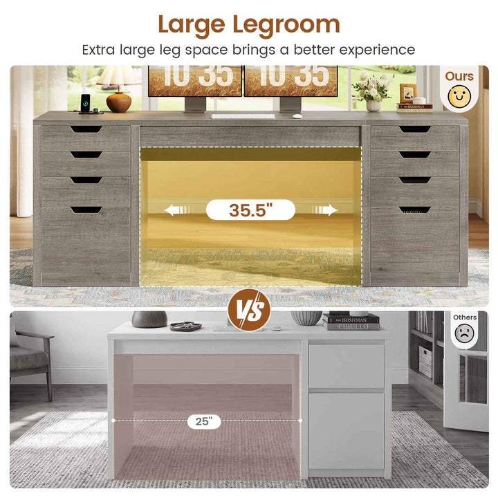 SEDETA | 59.1 Inch Home Office Desk with 8 Drawers Power Outlet Computer Desk with File Drawers Wood Executive Desk with USB Type-C Charging Station