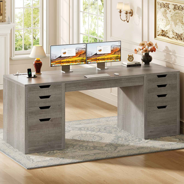 SEDETA | 59.1 Inch Home Office Desk with 8 Drawers Power Outlet Computer Desk with File Drawers Wood Executive Desk with USB Type-C Charging Station