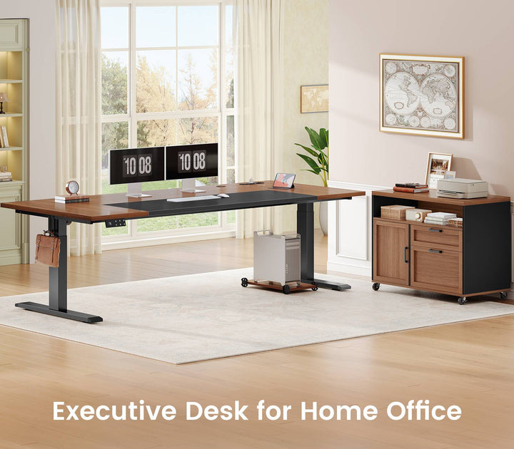SEDETA | 71 Inch Electric Height Adjustable Desk with Drawers File Cabinet Sit Stand Desk with Power Outlets CPU Stand Large L Shaped Executive Standing Desk for Home Office
