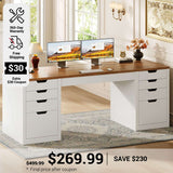 SEDETA 59.1 Inch Computer Desk with 8 Drawers Power Outlet Executive Home Office Desk with File Drawers Wood Workstation with USB Type-C Charging Station