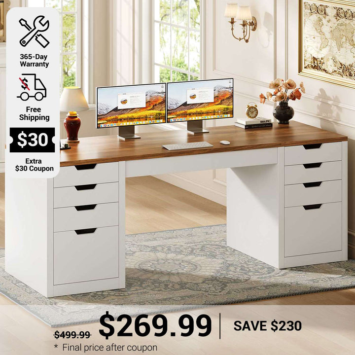 SEDETA 59.1 Inch Computer Desk with 8 Drawers Power Outlet Executive Home Office Desk with File Drawers Wood Workstation with USB Type-C Charging Station
