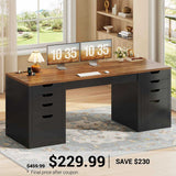 SEDETA | 59.1 Inch Home Office Desk with 8 Drawers Power Outlet Computer Desk with File Drawers Wood Executive Desk with USB Type-C Charging Station