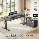 SEDETA 71 Inch L Shaped Standing Desk with Drawers File Cabinet Electric Height Adjustable Sit Stand Desk with Power Outlets CPU Stand Large Executive Computer Desk for Home Office