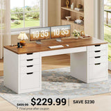 SEDETA | 59.1 Inch Home Office Desk with 8 Drawers Power Outlet Computer Desk with File Drawers Wood Executive Desk with USB Type-C Charging Station