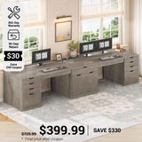 SEDETA 110.2 Inch Long 2 Person Desk with 9 Drawers for Home Office Long Computer Desk with Storage Cabinet Gaming Double Desk with Power Outlets Two Person Office Desk with Drawers