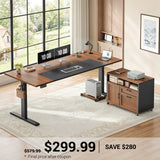 SEDETA | 71 Inch Electric Height Adjustable Desk with Drawers File Cabinet Sit Stand Desk with Power Outlets CPU Stand Large L Shaped Executive Standing Desk for Home Office