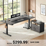 SEDETA | 71 Inch Electric Height Adjustable Desk with Drawers File Cabinet Sit Stand Desk with Power Outlets CPU Stand Large L Shaped Executive Standing Desk for Home Office