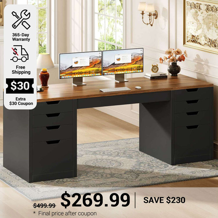 SEDETA 59.1 Inch Computer Desk with 8 Drawers Power Outlet Executive Home Office Desk with File Drawers Wood Workstation with USB Type-C Charging Station