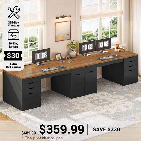 SEDETA® 110.2 Inch Long 2 Person Desk with 9 Drawers Power Outlets Long Computer Desk with Storage Cabinet Gaming Double Desk Two Person Desk for Home Office