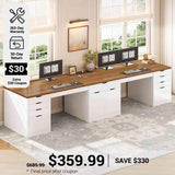 SEDETA® 110.2 Inch Long 2 Person Desk with 9 Drawers Power Outlets Long Computer Desk with Storage Cabinet Gaming Double Desk Two Person Desk for Home Office