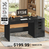SEDETA 47.2 Inch Office Desk Computer Desk with 4 Drawers Storage Power Strip Small Home Office Desk with Legal/Letter/A4 Size File Drawer Storage Handleless Desk for Work Writing Gaming