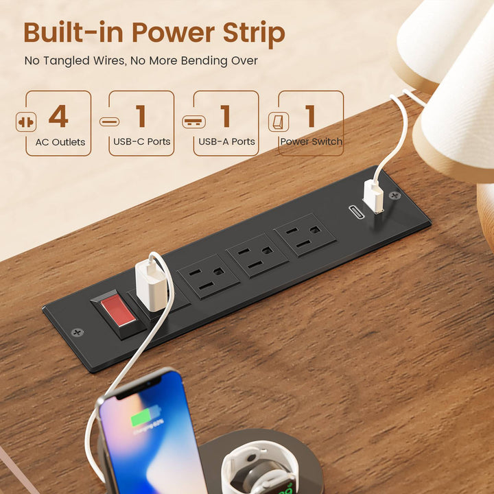 SEDETA® 47.2 Inch Office Desk with 4 Drawers Computer Desk with Power Strip Small Home Office Desk with Legal/Letter/A4 Size File Drawer Handleless Desk for Work Writing Gaming