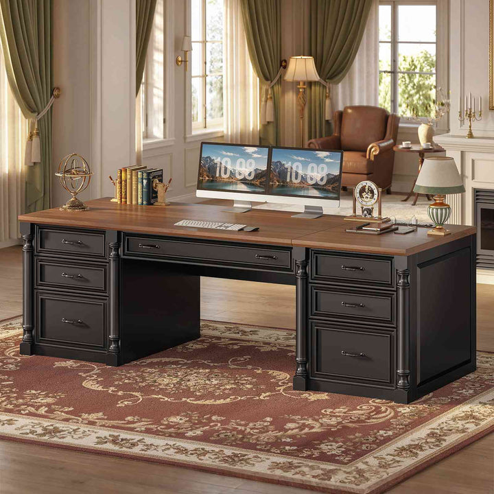 SEDETA® 63 Inch Executive Desk with 7 Storage Drawers Charging Station Wood Computer Desk with 2 File Drawers Writing Desk Study Table