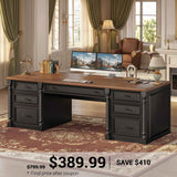 SEDETA | 63 Inch Home Office Desk with 7 Storage Drawers Charging Station Wood Computer Desk with 2 File Drawers Writing Desk Study Table