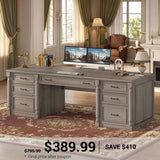 SEDETA | 63 Inch Home Office Desk with 7 Storage Drawers Charging Station Wood Computer Desk with 2 File Drawers Writing Desk Study Table