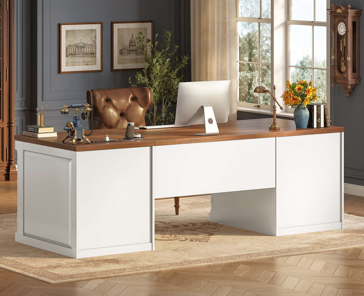SEDETA® 63 Inch Executive Desk with 7 Storage Drawers Charging Station Wood Computer Desk with 2 File Drawers Writing Desk Study Table