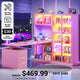SEDETA® 63 Inch L Shaped Electric Height Adjustable Desk with Glass Display Cabinet LED Lights and Storage Drawers Standing Gaming Desk with Storage Shelves Power Outlet for Home Office