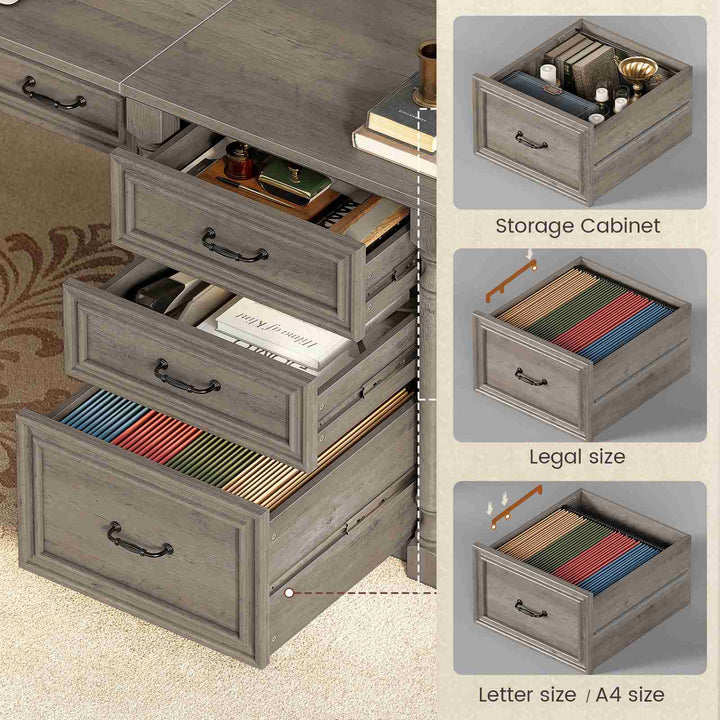 SEDETA® 63 Inch Executive Desk with 7 Storage Drawers Charging Station Wood Computer Desk with 2 File Drawers Writing Desk Study Table