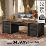 SEDETA 63 Inch Office Executive Desk with 7 Storage Drawers Charging Station Wood Computer Desk with 2 File Drawers Writing Desk Study Table