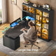 SEDETA 63 Inch L Shaped Electric Standing Gaming Desk with Glass Display Cabinet LED Lights and Storage Drawers Height Adjustable Desk with Storage Shelves Power Outlet for Home Office