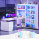 SEDETA 63 Inch L Shaped Electric Standing Gaming Desk with Glass Display Cabinet LED Lights and Storage Drawers Height Adjustable Desk with Storage Shelves Power Outlet for Home Office