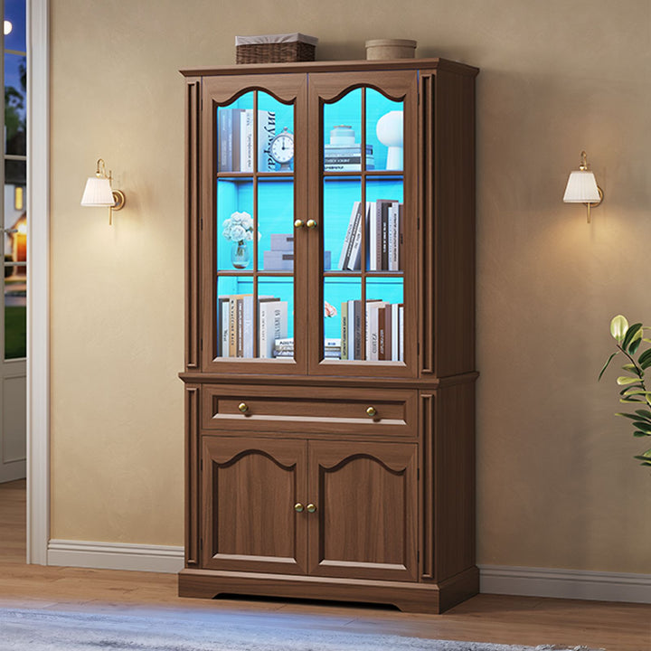 SEDETA® 70 Inch Tall Farmhouse Bookshelf for Home Office with Glass Doors Drawer Bookshelf Floor Standing 6 Shelf Display Storage Shelves Bookcases for Living Room