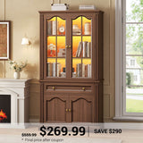 SEDETA | 70 Inch Tall Farmhouse Bookcase for Home Office with Glass Doors Drawer Bookshelf Floor Standing 6 Shelf Display Storage Shelves Bookcases for Living Room