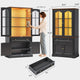 SEDETA® 70 Inch Tall Farmhouse Bookshelf for Home Office with Glass Doors Drawer Bookshelf Floor Standing 6 Shelf Display Storage Shelves Bookcases for Living Room