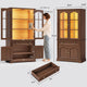 SEDETA® 70 Inch Tall Farmhouse Bookshelf for Home Office with Glass Doors Drawer Bookshelf Floor Standing 6 Shelf Display Storage Shelves Bookcases for Living Room