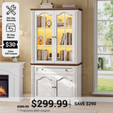 SEDETA 70 Inch Tall Farmhouse Bookshelves and Bookcases with Glass Doors Drawer Bookshelf Floor Standing 6 Shelf Display Storage Shelves Bookshelf for Home Office Living Room