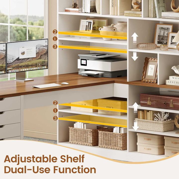 SEDETA® 68.9 Inch L Shaped Executive Desk with Bookshelf 4 Drawers  Computer Desk with File Cabinet Storage Shelves Corner Desk with Power Outlet for Home Office