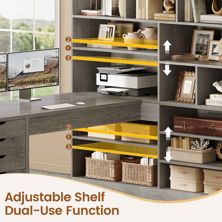 SEDETA® 68.9 Inch L Shaped Executive Desk with Bookshelf 4 Drawers  Computer Desk with File Cabinet Storage Shelves Corner Desk with Power Outlet for Home Office