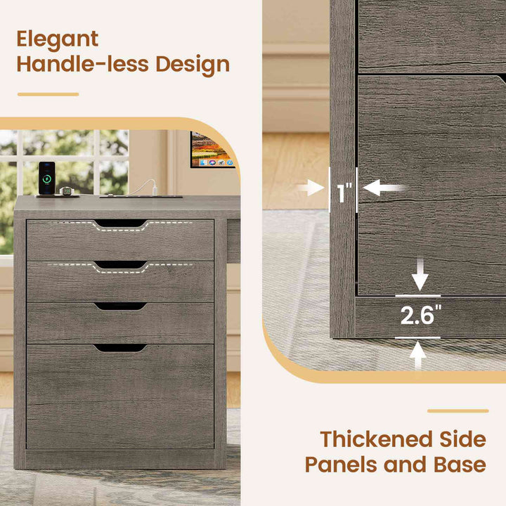 SEDETA® 68.9 Inch L Shaped Executive Desk with Bookshelf 4 Drawers  Computer Desk with File Cabinet Storage Shelves Corner Desk with Power Outlet for Home Office