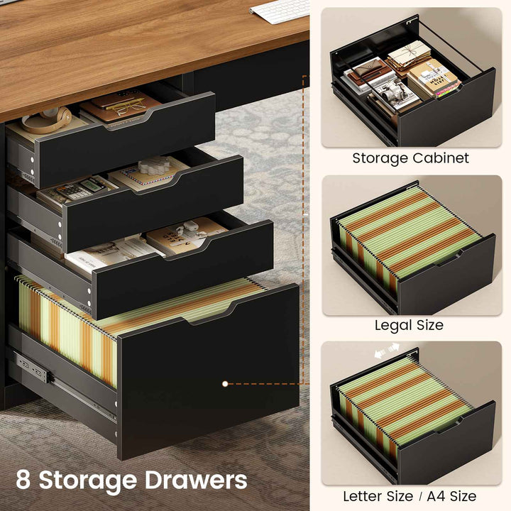 SEDETA® 67 Inch L-Shaped Executive Desk with 8 Drawers Power Outlet Corner Home Office Desk with File Drawers 4 AC Outlets USB Type-C Charging Computer Desk with Storage