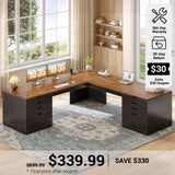 SEDETA® 67 Inch L-Shaped Executive Desk with 8 Drawers Power Outlet Corner Home Office Desk with File Drawers 4 AC Outlets USB Type-C Charging Computer Desk with Storage