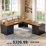 SEDETA | 67 Inch L-Shaped Home Office Desk with 8 Drawers Power Outlet Corner Executive Desk with File Drawers 4 AC Outlets USB Type-C Charging Computer Desk with Storage