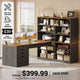 SEDETA 68.9 Inch L Shaped Computer Desk with Bookshelf 4 Drawers Executive Desk with File Cabinet Storage Shelves Corner Desk with Power Outlet for Home Office