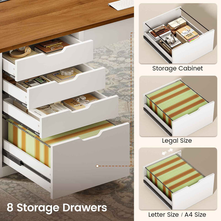 SEDETA® 67 Inch L-Shaped Executive Desk with 8 Drawers Power Outlet Corner Home Office Desk with File Drawers 4 AC Outlets USB Type-C Charging Computer Desk with Storage